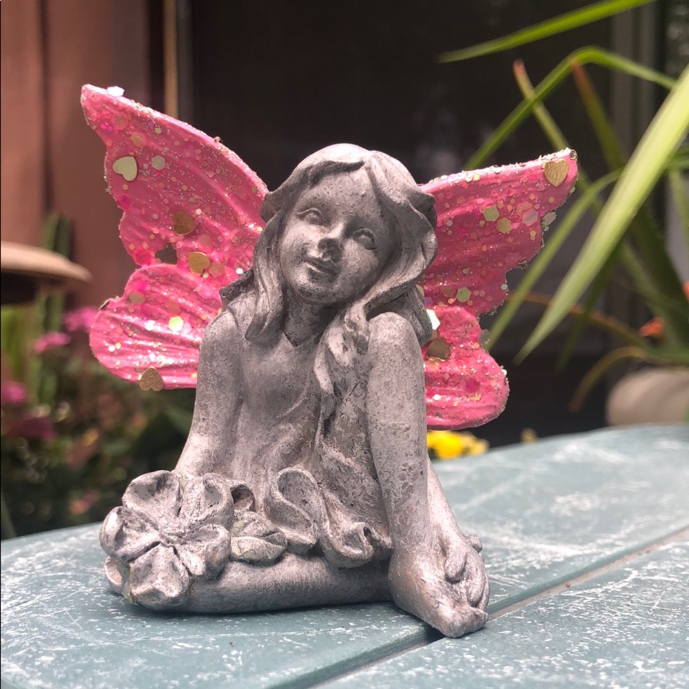 Charming Fairy Garden Statue with Pink Wings Hand Paintes